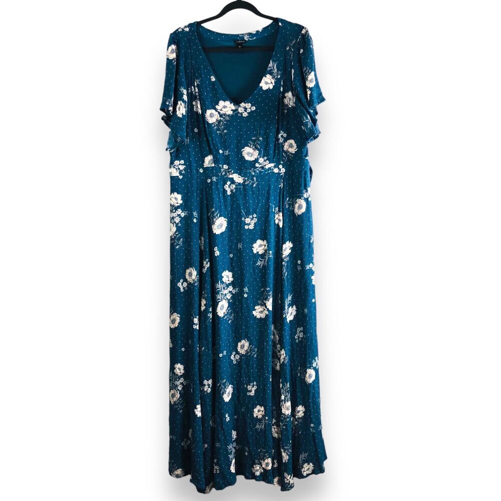 Torrid Size 14 Floral Dots Ditzy Tie Back Waist Flutter Short Sleeve Maxi Dress